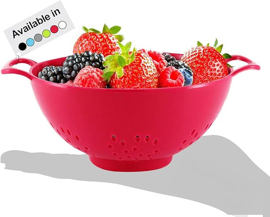 Meadow Lane 6-inch Small Colander, BPA-Free, Dishwasher Safe, Double Handles, Compact Food Strainer for Berries, Veggies and Pasta, 3-Cup Capacity, Cardinal Red