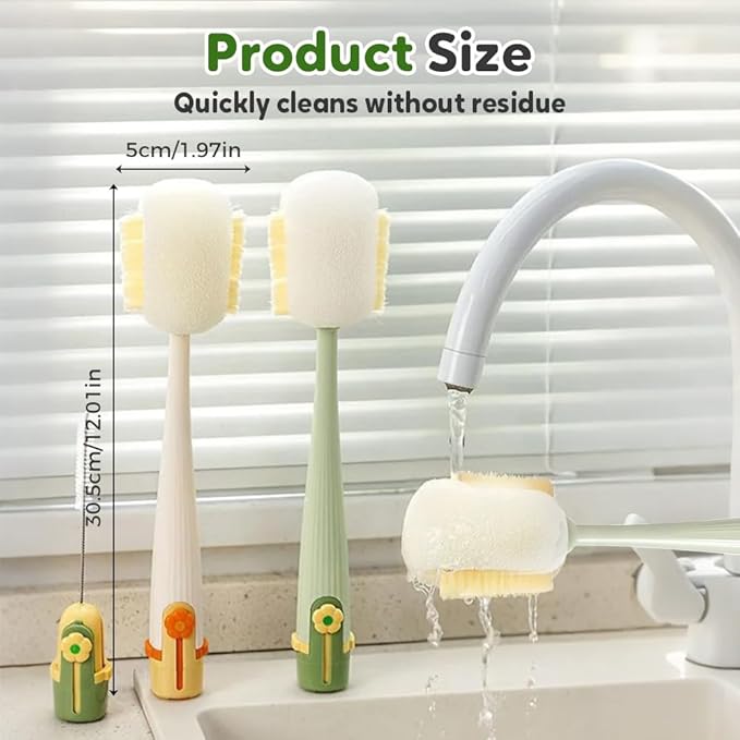 5-in-1 Bottle Cleaning Brush Set, Multifunctional Household Cleaning Kit with Long Flexible Scrubber,for Narrow Mugs, Stainless Steel Cups, Baby Bottles and Tumbler (Green, 1 pcs)