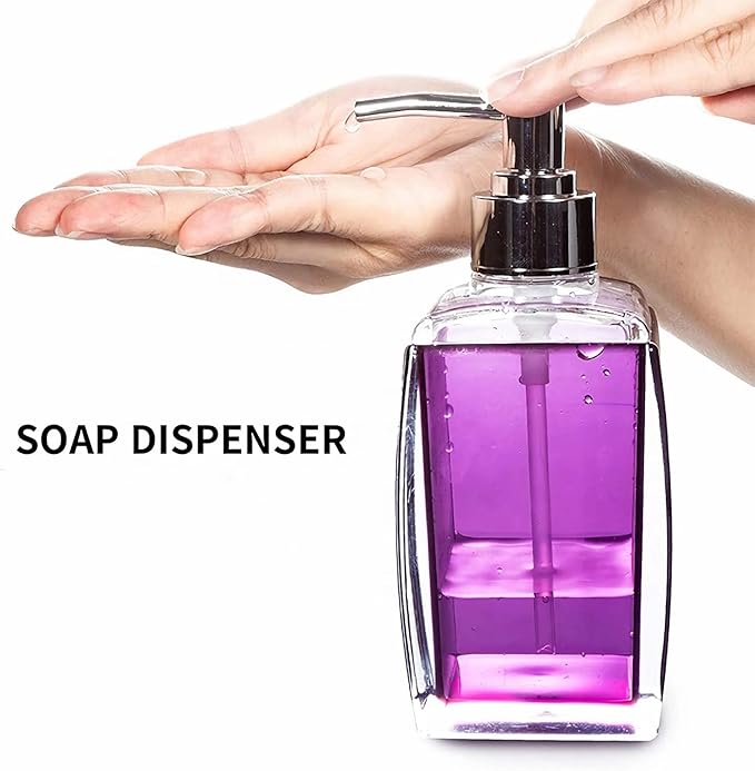 Bathroom Accessories Set,4 pcs Acrylic Bathroom Accessory Set with Soap Dispenser,Soap Dish, Toothbrush Holder, Tumbler, Modern Bathroom Accessories Decor,Gift for Home (Purple)