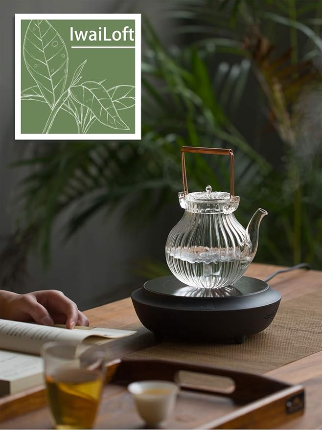 IwaiLoft Stovetop Safe Glass Teapot with Removable Infuser Fine Borosilicate Tea Pot perfect for Fruit Flowering Tea Canister Premium Quality Tea Kettle Gift IW-G086 (25OZ, LINE)