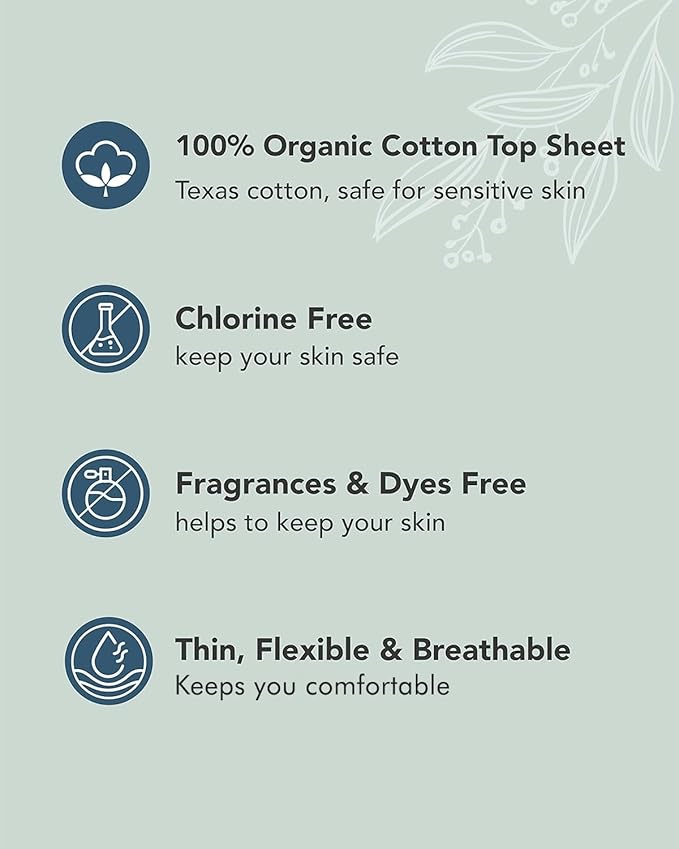 Unscented Ultra Thin Sanitary Pads (56 Count, Large) – Organic Cotton Feminine Pads with Wings for Women, Super Absorbent & Soft, Period Protection, Hypoallergenic