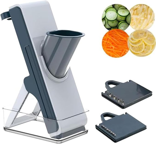 Eletronova Blue Mandoline Slicer, Vegetable Slicer, French Fry Cutter, Stainless Steel Blade, Plastic Body