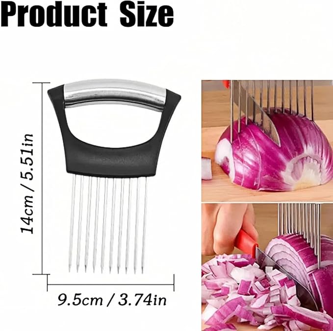Stainless Steel Onion Slice Holder, 2026 New Upgraded Vegetable Slicer Cutter, Chopper Slicing Assistant Tool for Meat, Onion, Potato, Tomato Home Kitchen Tools (2pcs)