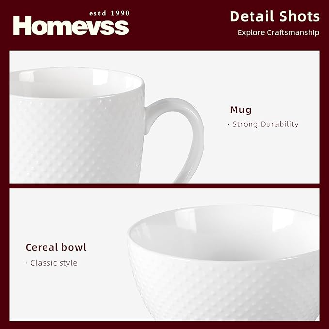 HomeVss, New Bone China Embossed Rain Drops 40pc Dinnerware Set