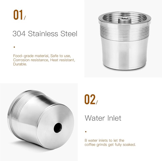 Sanpyl Reusable Coffee Pod for Coffee Machine, 304 Stainless Steel Filter Refillable Coffee Capsule with Brush Spoon