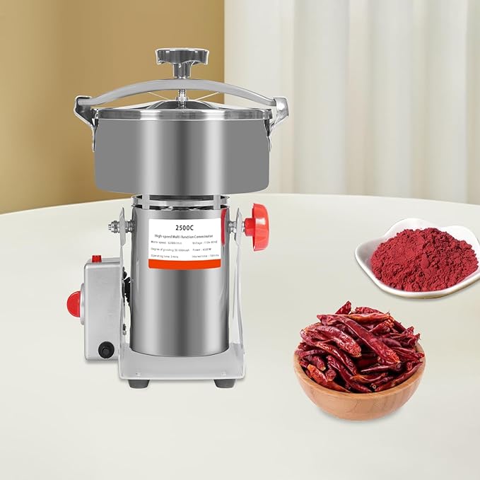 2500g Electric Grain Mill Grinder with High-pressure Cover, High Speed 4500W Commercial Grinders, Stainless Steel Machine for Dry Grains, Coffee, Corn(2500g/5.5lbs - B)