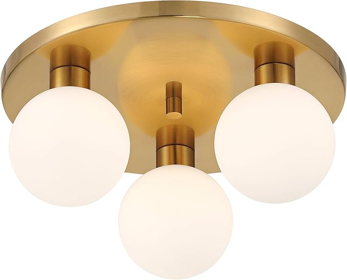 Possini Euro Design Katalin 12 1/4" Modern Semi Flush-Mount Ceiling Light Fixture Kitchen Foyer Hallway Round 3-Light LED Dimmable Gold Finish White Glass Metal Bedroom Bathroom Entryway Living Room
