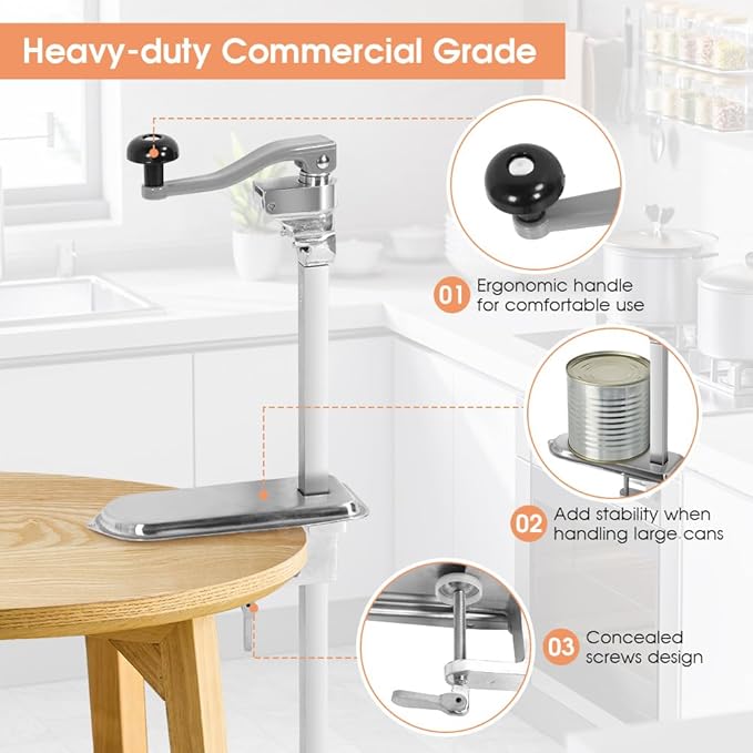 Commercial Can Opener, for #10 Cans, Heavy Duty Manual Table Can Opener with Plated Steel Base for Restaurant Food Store Hotel Bar Home up to 11 Inch