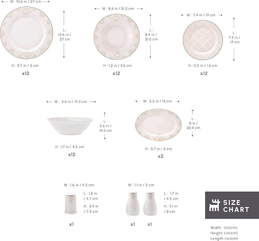 Karaca Siena 53-Piece Porcelain Plates and Bowls Set with Dinner & Dessert Plates, Shakers - Bone China Dishware Sets - Kitchen Dinnerware Set for 12 People