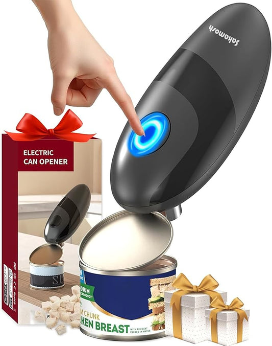 Electric Can Opener Smooth Edge, Battery Operated Kitchen Can Opener for Seniors with Arthritis, One Touch Side Cut Fits Most Can Sizes, Left-handed Friendly, Ideal Holiday Gift