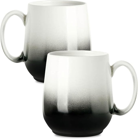 HASENSE Porcelain Coffee Mugs 20oz, Large Tea Cups with Big Handle for Office and Home, Latte Mug for Women and Men as Honliday Gifts, Dishwasher and Microwave Safe, 2PCS(Gradient Black)