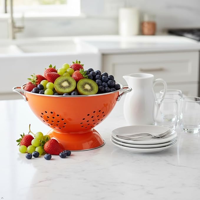 Calypso Basics by Reston Lloyd Powder Coated Enameled Colander, 5 Quart, Orange,88500