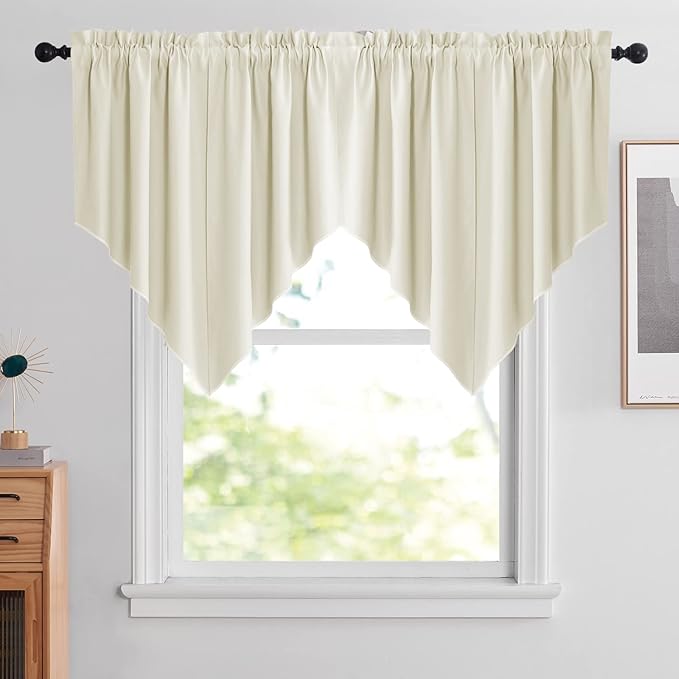 NICETOWN Swag Curtains for Kitchen Sink Topper, Farmhouse Light Blacoking Rod Pocket Window Curtain Valances for Living Room, 36" Wide x 36" Long Each Panel, 1 Pair, Light Beige