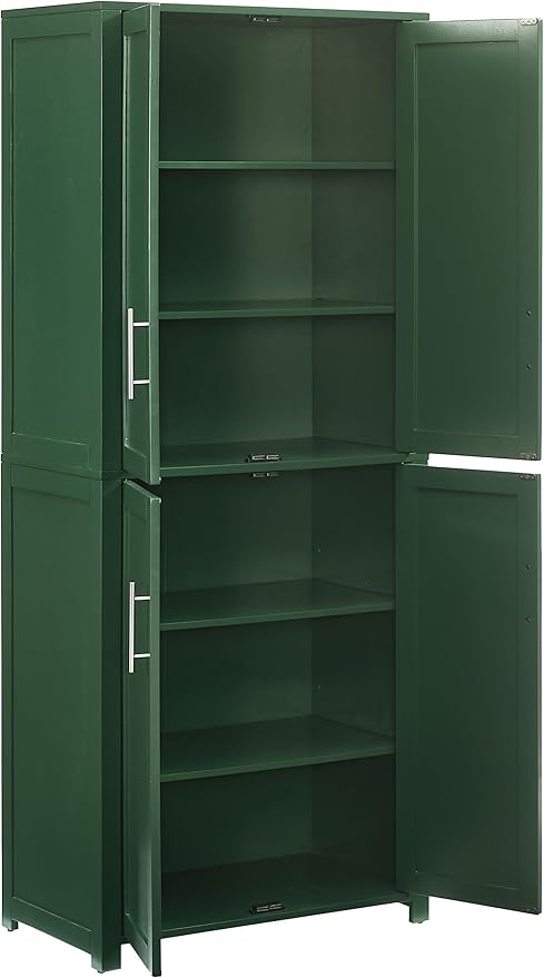 Crosley Furniture Savannah Tall Pantry Storage Cabinet with Shelves, Kitchen, Dining, or Laundry Room, Hunter Green