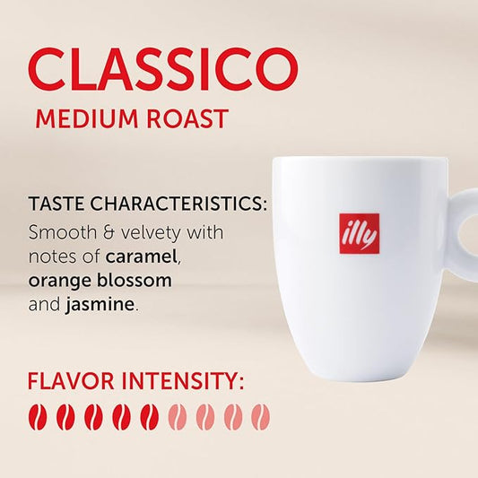 illy Drip Coffee - Ground Coffee - 100% Arabica Ground Coffee – Classico Medium Roast - Notes of Caramel, Orange Blossom & Jasmine - No Preservatives – Mild & Balanced – 4.4 Ounce
