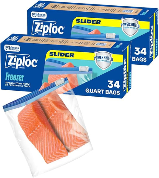 Ziploc Quart Food Storage Freezer Slider Bags, Power Shield Technology for More Durability, 34 Count (Pack of 2)