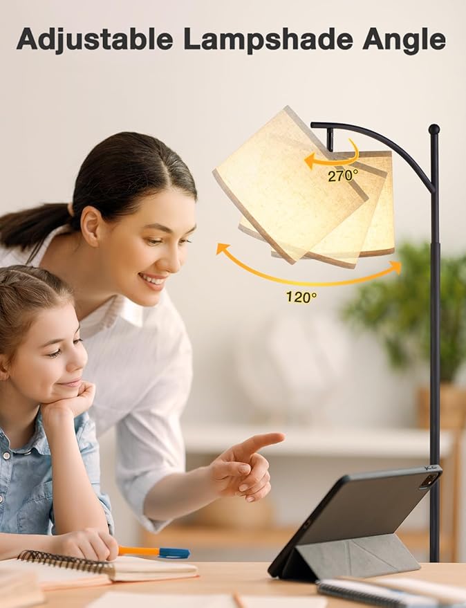 Ambimall 60" Floor Lamps for Living Room with 3 Color Temperatures, Standing Lamp Tall with Adjustable Linen Shade, Tall Lamps for Living Room Bedroom Office Classroom Dorm Room, 9W Bulb Included