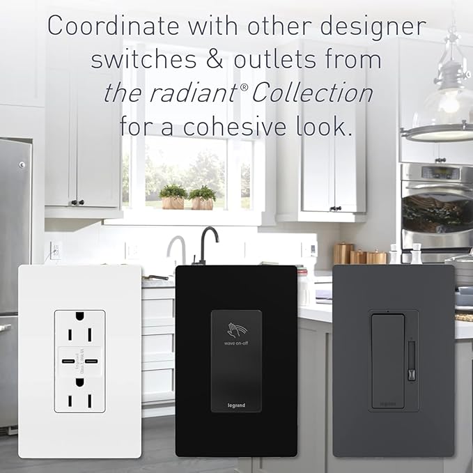 Legrand radiant RRW600UTCCCV4 600W Occupancy Motion Sensor Light Switch, 180 Degree Coverage, Auto On/Auto Off, Single Pole, White/Light Almond/Ivory (1 Count)
