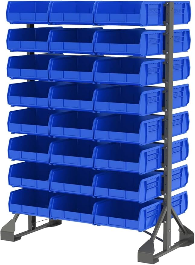 Akro-Mils 30235 AkroBins Plastic Storage Bins, Space-Saving Stackable Bins for Garage, Pantry, Craft Organization, 11" x 11" x 5", Blue, 6-Pack