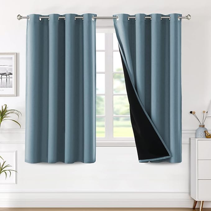 H.VERSAILTEX Full Blackout Curtain Panels, Pair of Energy Smart & Noise Blocking Out Blackout Drapes for Bedroom Window, Thermal Insulated Guest Room Lined Window Dressing(52 x 63 inch, Stone Blue)