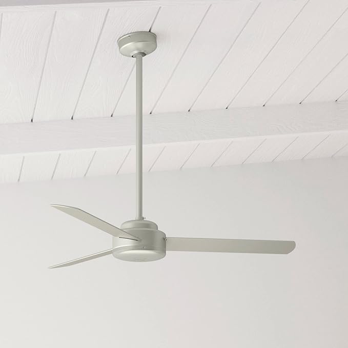 Hunter 52 inch Indoor Ceiling Fan No Light - Modern Ceiling Fan without Light, 3 Blades, Standard Mount, For Bedroom, Living Room, or Kitchen, Wall Control - Presto 50812, Matte Nickel