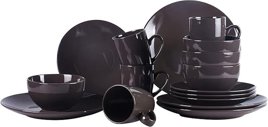 Color Wave Stoneware 16pc Dinnerware Set, Autumn Grey