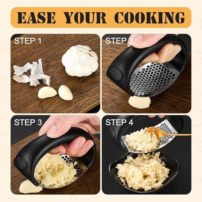 Garlic Press Rocker - 2024 NEW Stainless Steel Garlic Mincer Garlic Crusher with Peeler, New Innovative Garlic Chopper with Peeler and Scraper for Smash Garlic