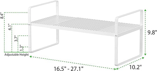 Expandable Cabinet Storage Shelf Stackable Organizer Rack for Kitchen Bathroom Pantry Spice Cupboard Coffee Countertop Home Office Desk Heavy Duty Nonslip White Large 1 Pack