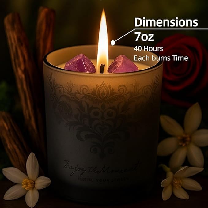 Luxury Scented Candle Gift Set – 3×7oz Crystal Glass Soy & Beeswax Aromatherapy Candles with Snuffer Lid & Wick Trimmer | Floral & Citrus Scents | Candles for Women, Home Scented & Relaxation