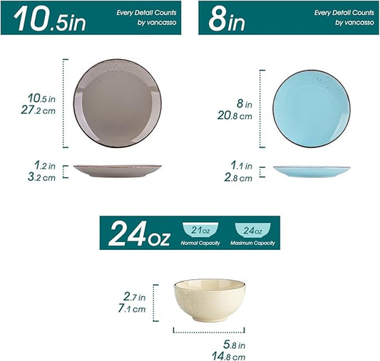 vancasso Navia Dinnerware Sets, Stoneware Plates and Bowls Sets, Dinner Salad Dessert Plates and Cereal Bowls Set, Dishes Set for 4, Spray Spot Patterned, Multi-Color