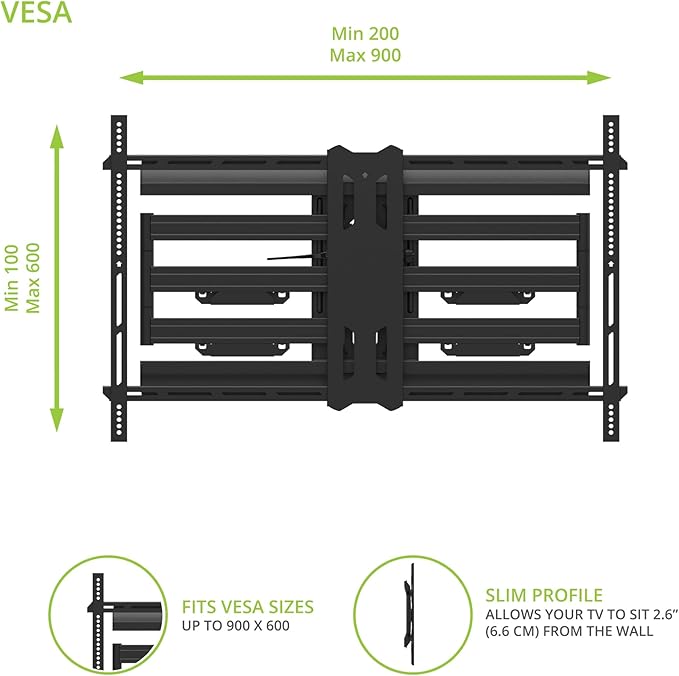 Kanto PMX800 Pro Series Full Motion Articulating TV Wall Mount for 55" - 120" TVs | Adjustable Horizontal Offset | Integrated Cable Management | Toolless Tilt | Extra Large Screen Support