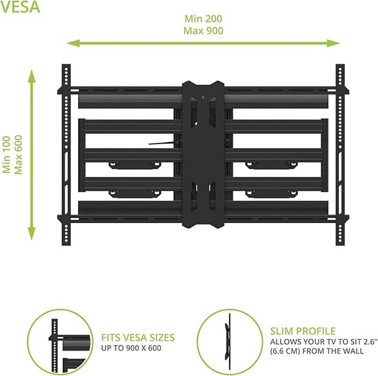 Kanto PMX800 Pro Series Full Motion Articulating TV Wall Mount for 55" - 120" TVs | Adjustable Horizontal Offset | Integrated Cable Management | Toolless Tilt | Extra Large Screen Support