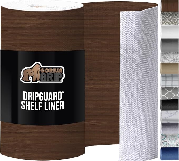 GORILLA GRIP DripGuard Shelf Liner, Non Adhesive Drawer and Kitchen Cabinet Protector, 24x240 Inch, Slip Resistant BPA Free Smooth Surface Plastic Liners for Cabinets, Bathrooms, Closets, Wood