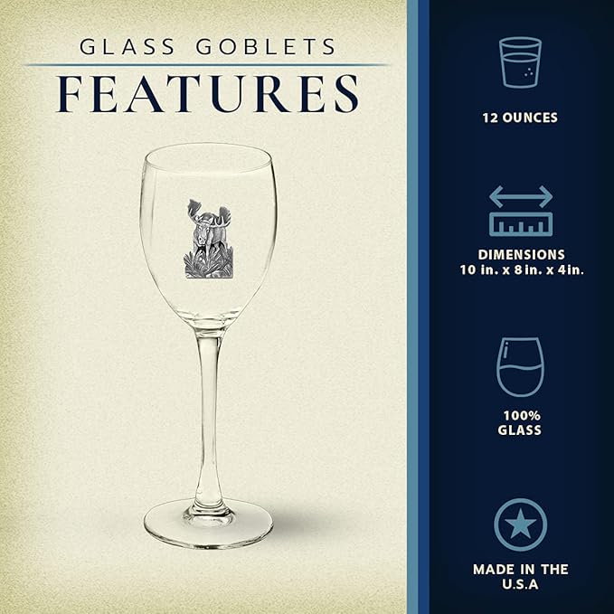 Heritage Pewter Moose Glass Goblets – Set of 2 | 12 OZ Goblet Wine Glasses | Expertly Crafted Pewter Glass
