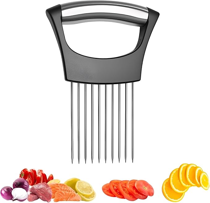 Stainless Steel Onion Slice Holder, 2026 New Upgraded Vegetable Slicer Cutter, Chopper Slicing Assistant Tool for Meat, Onion, Potato, Tomato Home Kitchen Tools (1pcs)