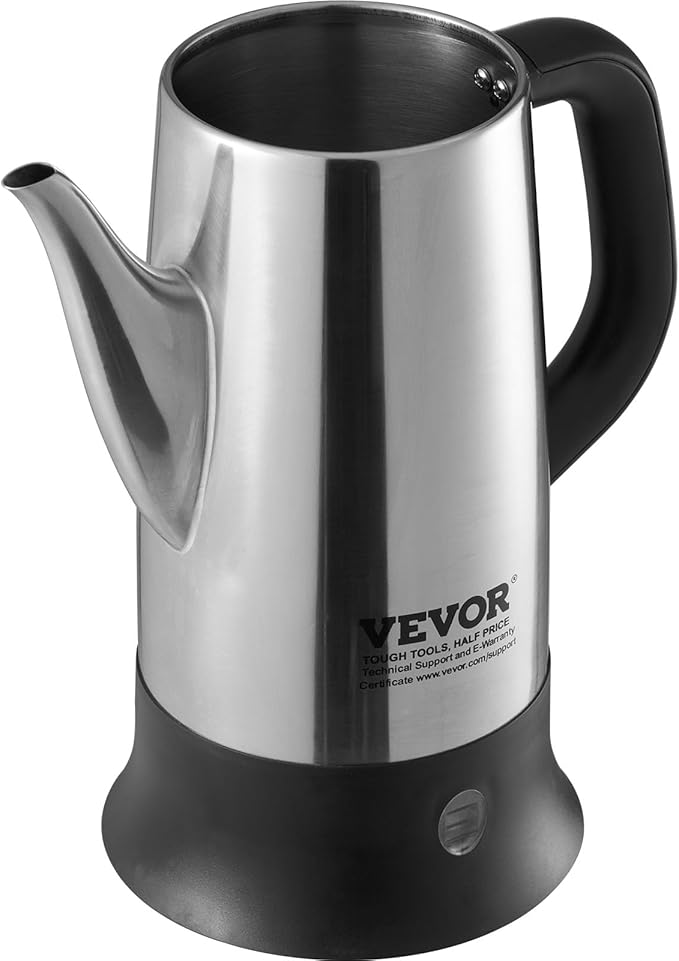 VEVOR 12-Cup Electric Percolator Coffee Pot, 304 Stainless Steel Body Coffee Percolator with Keep Warm Function & Heat-Resistant Handle, Classic Coffee Maker, Quick Brew & Easy-Pour Spout, Silver