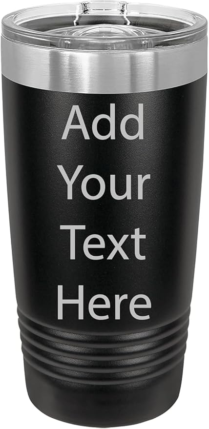 CRAZYDAISYWORLD Customized Polar Camel 20 Oz. Vacuum Insulated Ring Neck Tumbler with Slider Lid Personalized with Your Text (Black with Silver Ring)