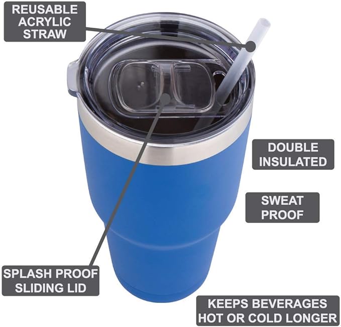 DAD KNOCKOUT FISHING Navy 30 oz Tumbler With Straw and Slide Top Lid | Stainless Steel Travel Mug | Compare To Yeti Rambler