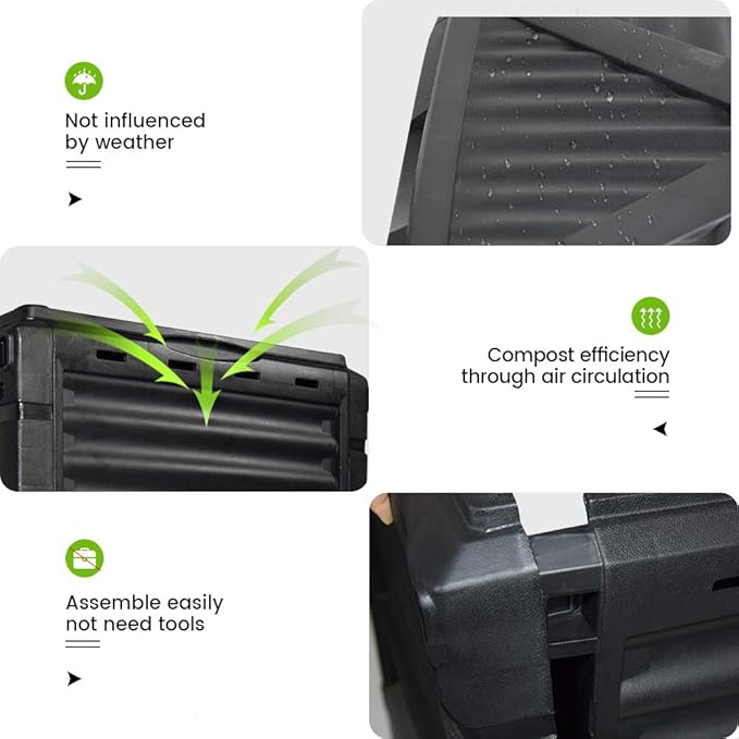 Garden Compost Bin from BPA Free Material, 80 Gallon(300 L), Easy Assembling, Large Capacity, Fast Creation of Fertile Soil (Black)