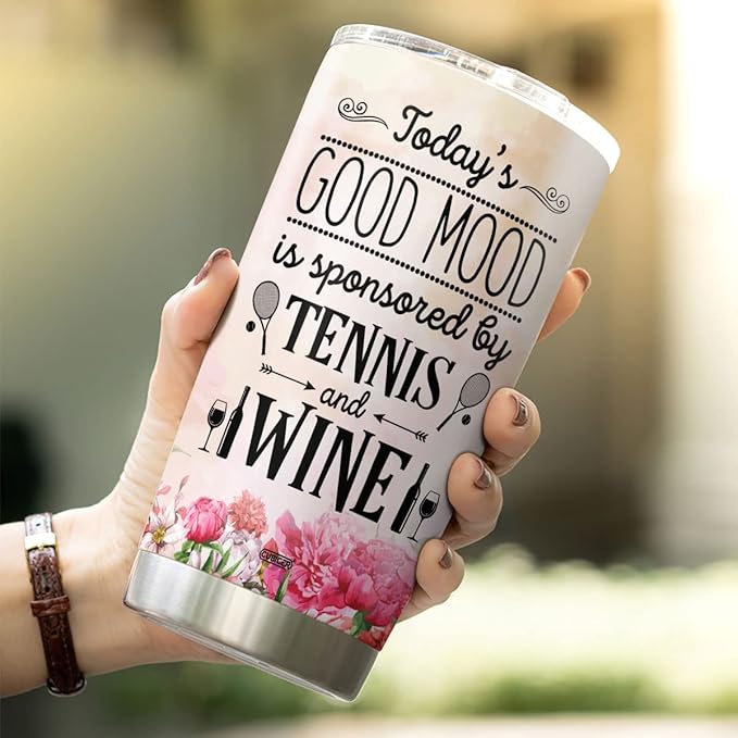 CUBICER Tennis Tumbler Coffee Tumblers 20 Oz Mugs Double Walled Stainless Mug Wine Glasses Travel Cup Gifts For Tennis Lovers Adults Women Men Girls Boys On Birthday Party
