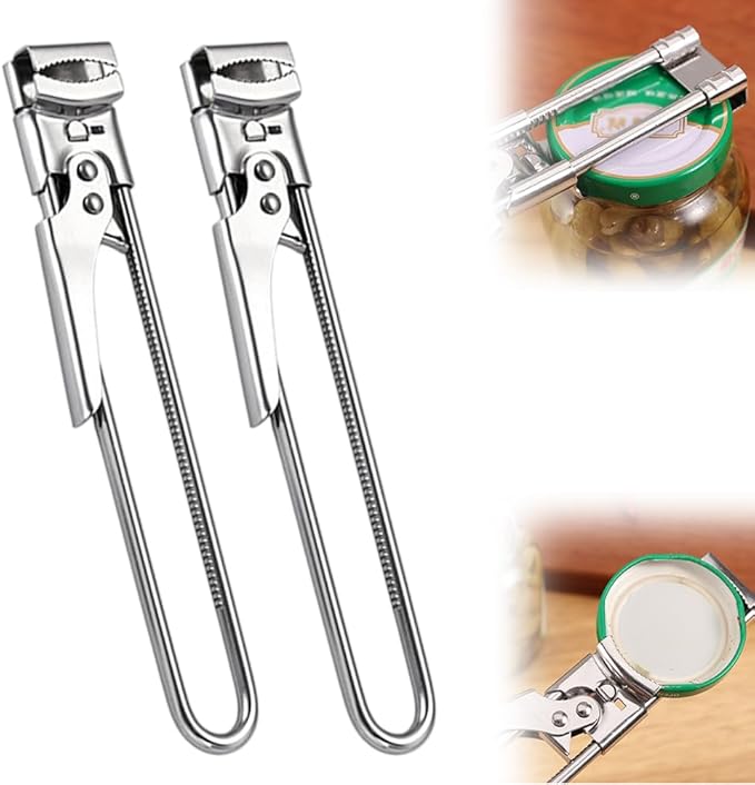 Adjustable Stainless Steel Jar Opener, 2026 Upgraded Easy Grip Jar Opener, Adjustable Bottle Can Opener for Weak Hands Seniors, Lid Remover Tool Kitchen Gadgets 2 Pcs