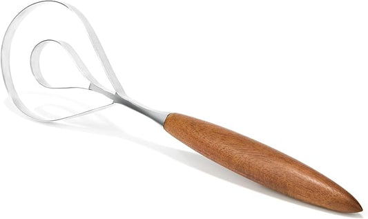 Nambe Breaking Bread Whisk - Stainless Steel Flat Coil Dough Mixer with Acacia Wood Handle, Hand Mixing Tool for Sourdough, Preferments & Baking Essentials - Nambe x Tom Papa Collab