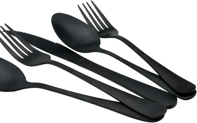 Black Reusable Utensils with Case Camping Travel Silverware Set,Portable Stainless Steel Cutlery Set - Matte Flatware Set Knife Fork Spoon Mirror Straws Chopsticks - for Office Lunch, Hiking, School