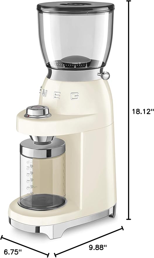SMEG CGF11 Retro-Style Coffee Grinder – Burr Mill with 30 Grind Settings, Stainless Steel Conical Burrs, Removable Hopper – Precision Countertop Grinder for Espresso, Drip, French Press-Cream