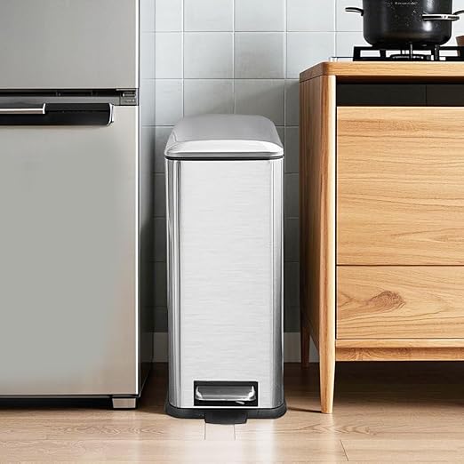 Bathroom Trash Can 2.6 Gallon with Lid, Garbage Can with a Soft Close lid, 10l Stainless Slim Step Trash Can with Removable Inner Bucket for Bathroom,Bedroom,Home Office