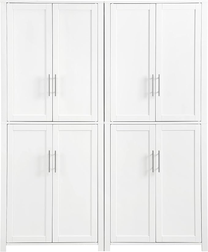 Crosley Furniture Savannah 2-Piece Pantry Storage Cabinet Set with Shelves, Kitchen, Dining, or Laundry Room, White