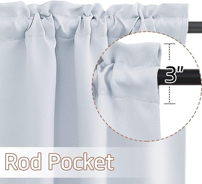 NICETOWN Thermal Insulated Blackout Valances for Nursery Energy Efficient Adjustable Rod Pocket Window Shade for Bathroom Bedroom Small Window, Set of 2, 52" W x 18" L + 1.6" Header, Greyish White