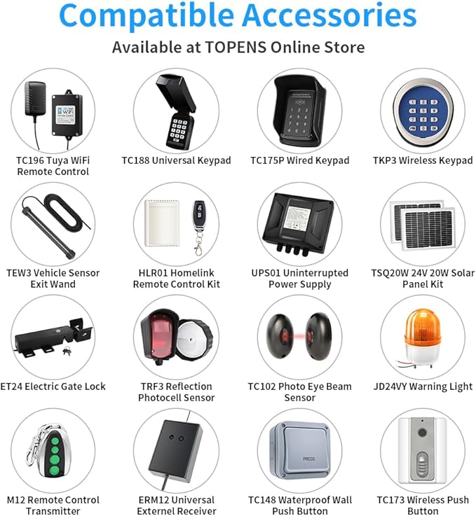 TOPENS A8131 Single Swing Gate Opener Heavy Duty Automatic Gate Motor for Single Swing Gates Up to 18ft, Electric Driveway Gate Operator AC Powered with Remote Control Kit Solar Compatible