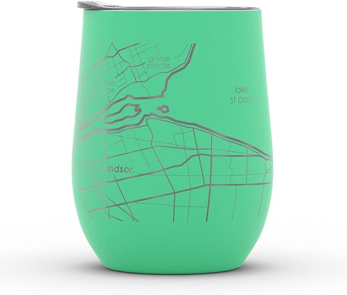 Well Told Engraved Detroit Michigan Map Insulated Wine Tumbler, Etched Stainless Steel Cup (12 oz, Sunday Green) City Map Insulated Tumbler, Custom Insulated Tumbler, Outdoor Drinkware
