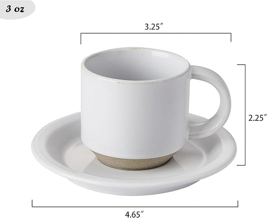 Oak Espresso Cups Set of 4, 3 oz Demitasse Cups, Modern Style, Microwave & Dishwasher Safe (Snow)